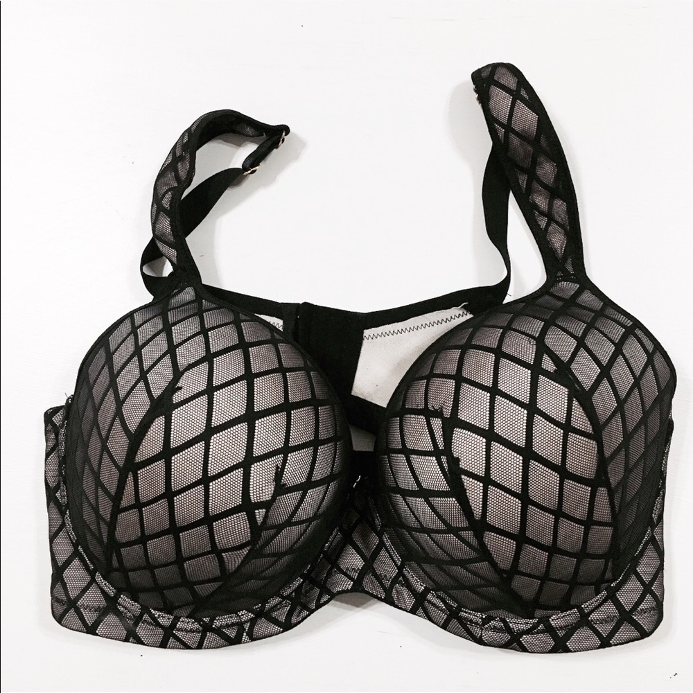 Ashley Stewart Black Grid Mesh Underwire Bra
